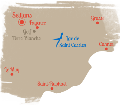 Carte des villes, villages et lieux d'intérêts à proximité de la Magnanerie de Seillans
